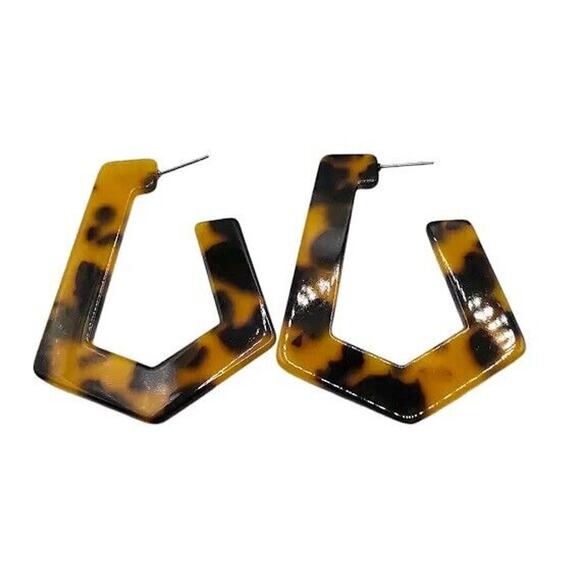 Geometric Statement Hoop Earrings Pierced Brown Shades - Picture 1 of 4